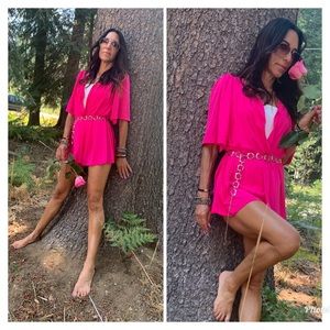 Vintage fuchsia pink slinky blouse top mini dress